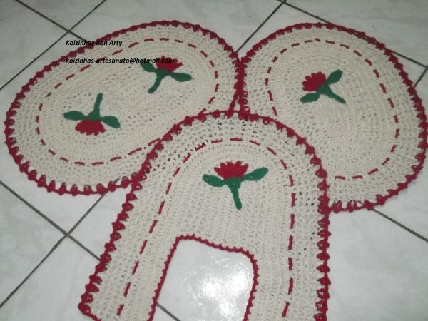Jogo de banheiro - vermelho flor